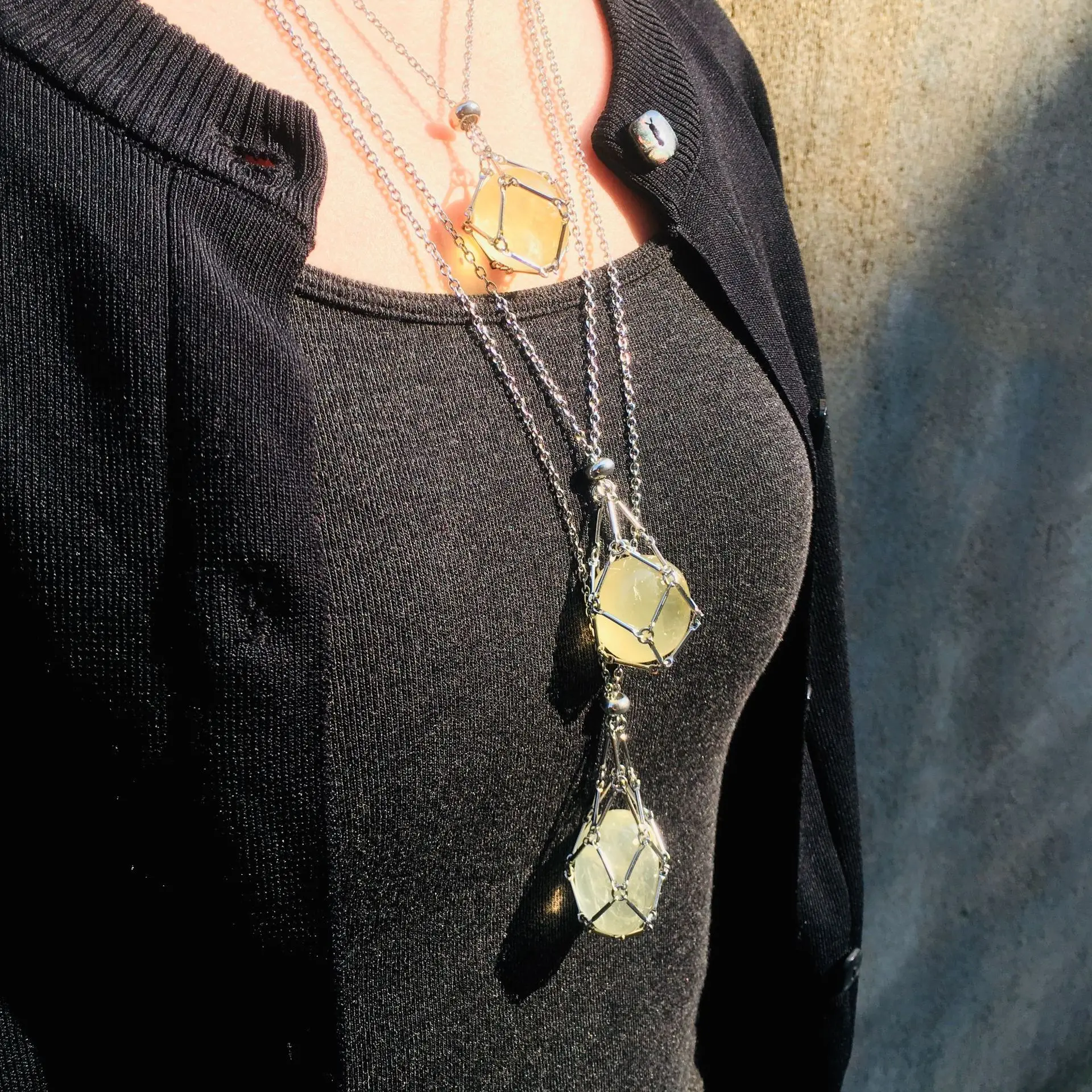 Stainless Steel Healing Crystal Stone Necklace Gold Boho Amethyst Rose Quartz Aventurine Agate Natural Stone Wire Wrap Necklace