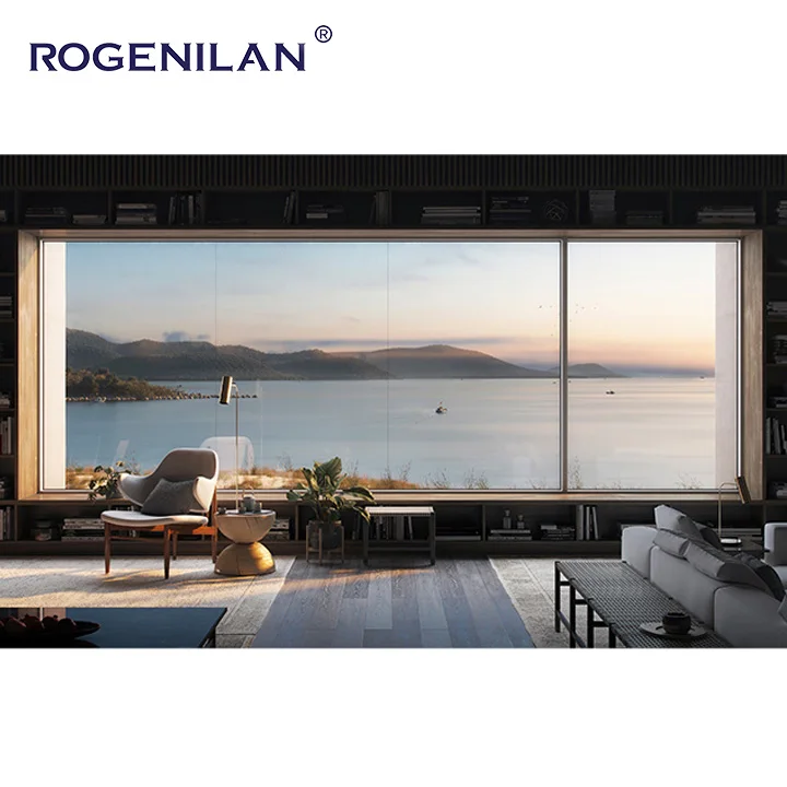 ROGENILAN Double Tempered Glass Aluminium Oversized Fixed Picture Window Design for Apartments and Hotels
