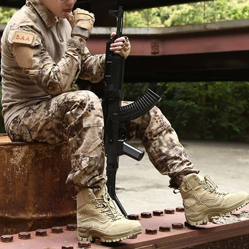 Outdoor combat boots men leather black booties shoes short boots with expanding zipper