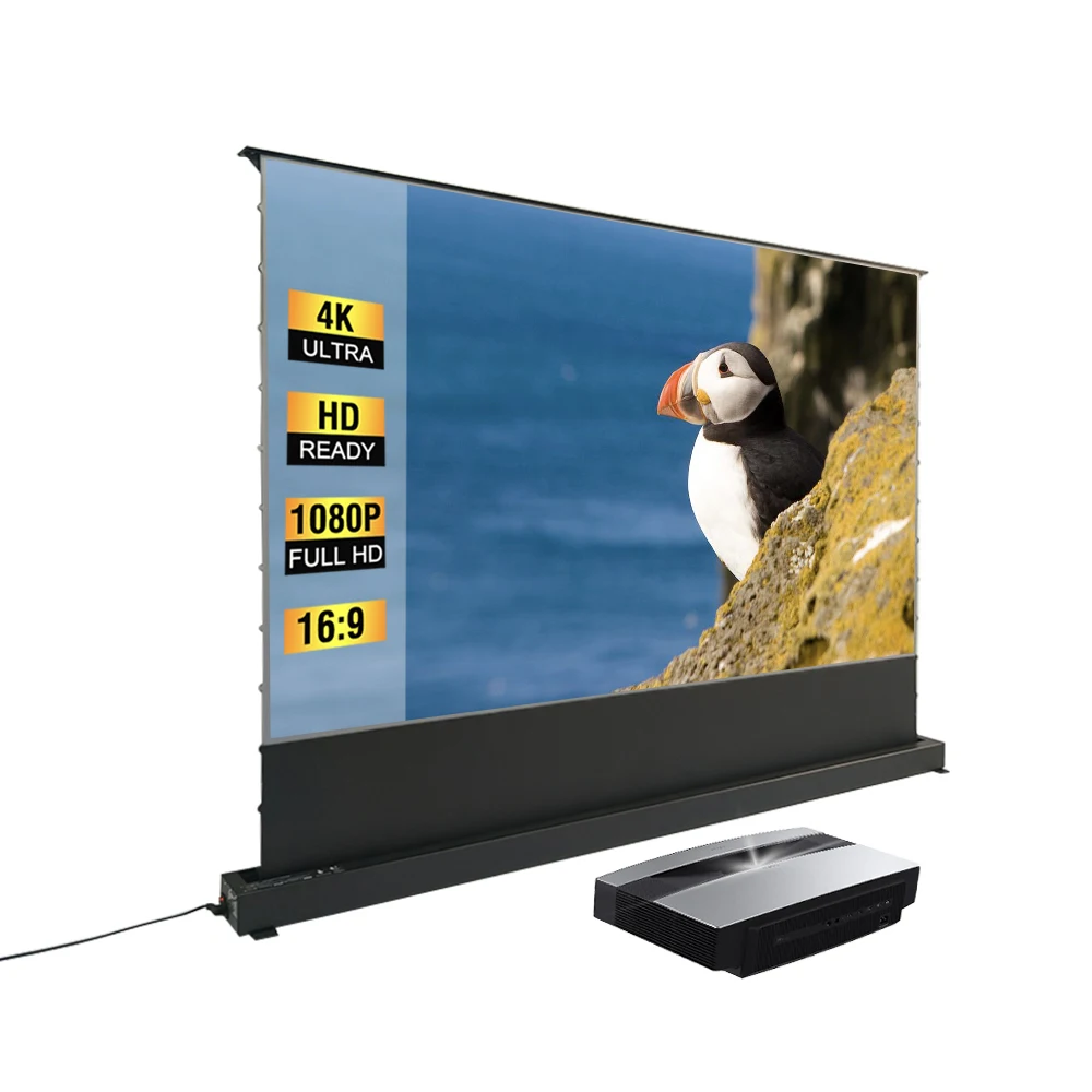 120 дюймовый Моторизированный напольный проектор с ультракоротким фокусным окружающим светом, отклонение для лазерных проекторов UST