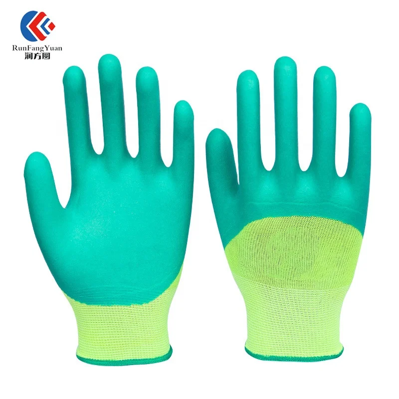 FACTORY LATEX FOAM COATED CLOVE WHOLESALE DOUBLE DIP FINGER ON SALE BLUE GREEN TERRY