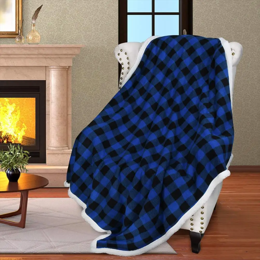 Christmas Sherpa Plaid Printed Super Soft Custom Plush Sherpa Fleece Throw Blanket for Sofa Bed