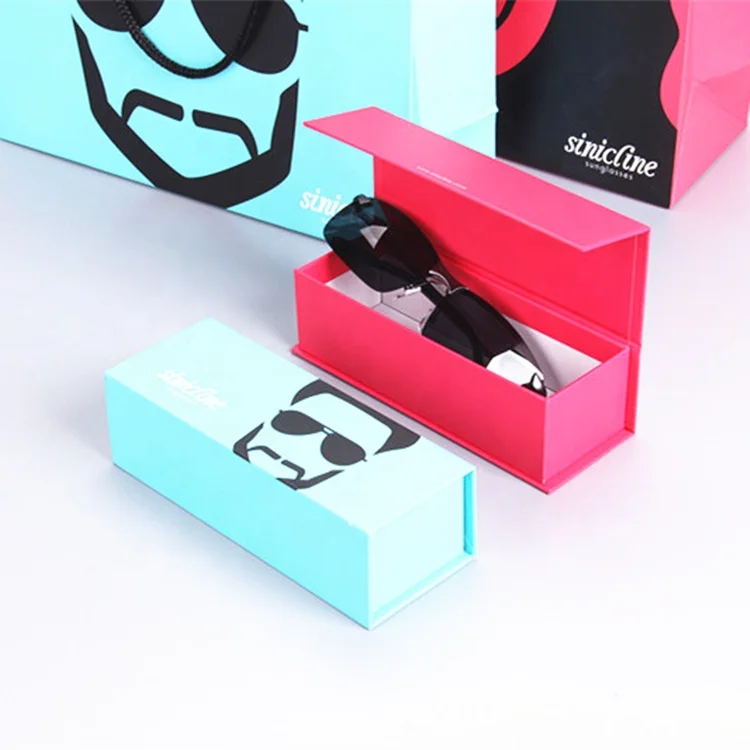 
white and black Cardboard Custom sunglasses packaging case boxes with golde stamp 