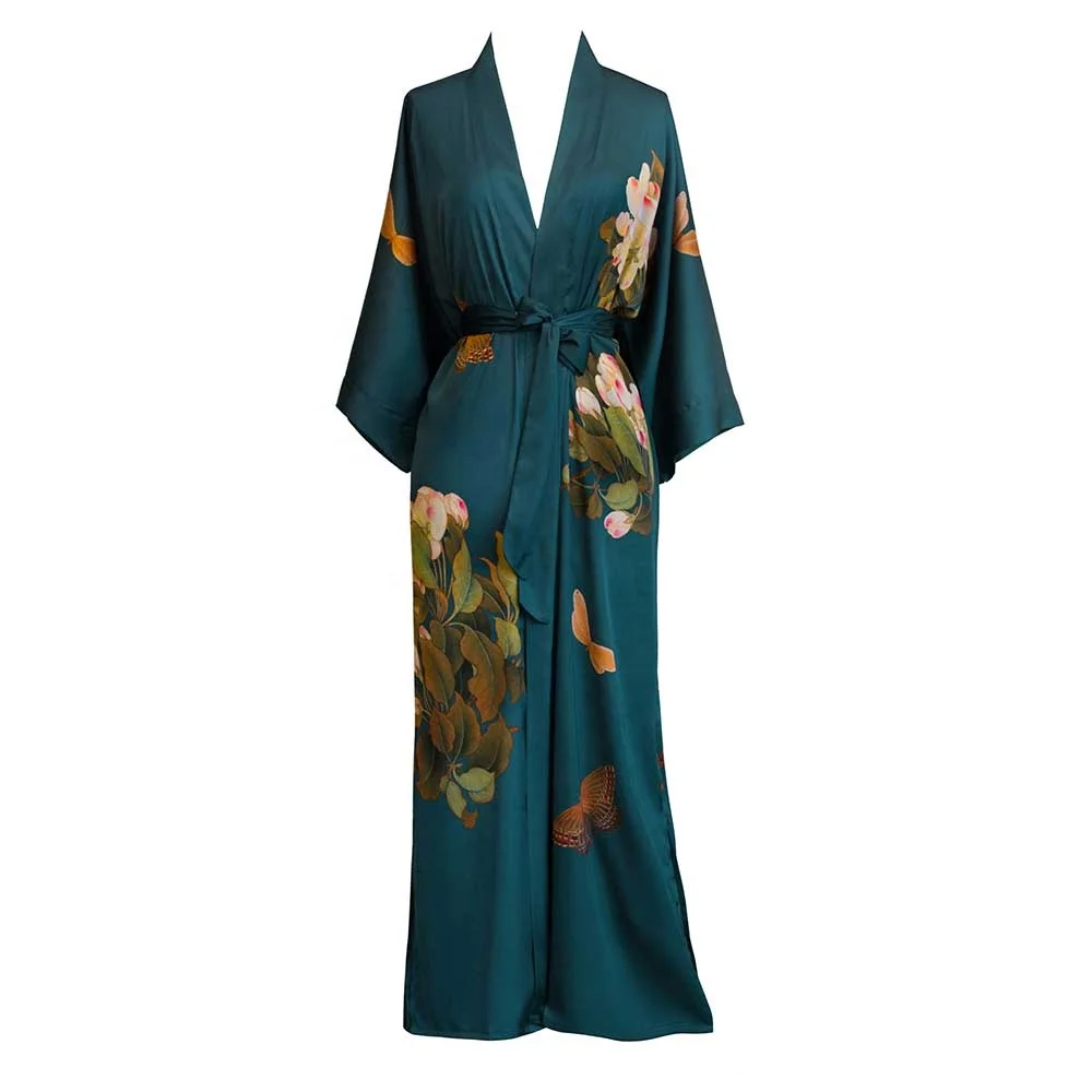 
2021 New Fashion Wholesale Night Club Emberlished Boho Kimono Robes with Fringed Hem Women Silk Kimono Robe Pajamas Customize  (60297041937)