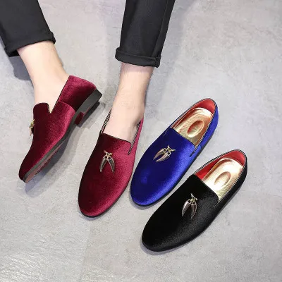Wholesale Slip-On men dress shoes velvet black blue loafer shoes ZJ490