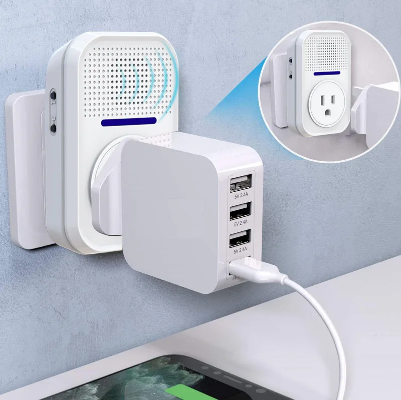 Wireless Plug Through Doorbell with Additional Socket with kinetic battery free bell push button no need battery