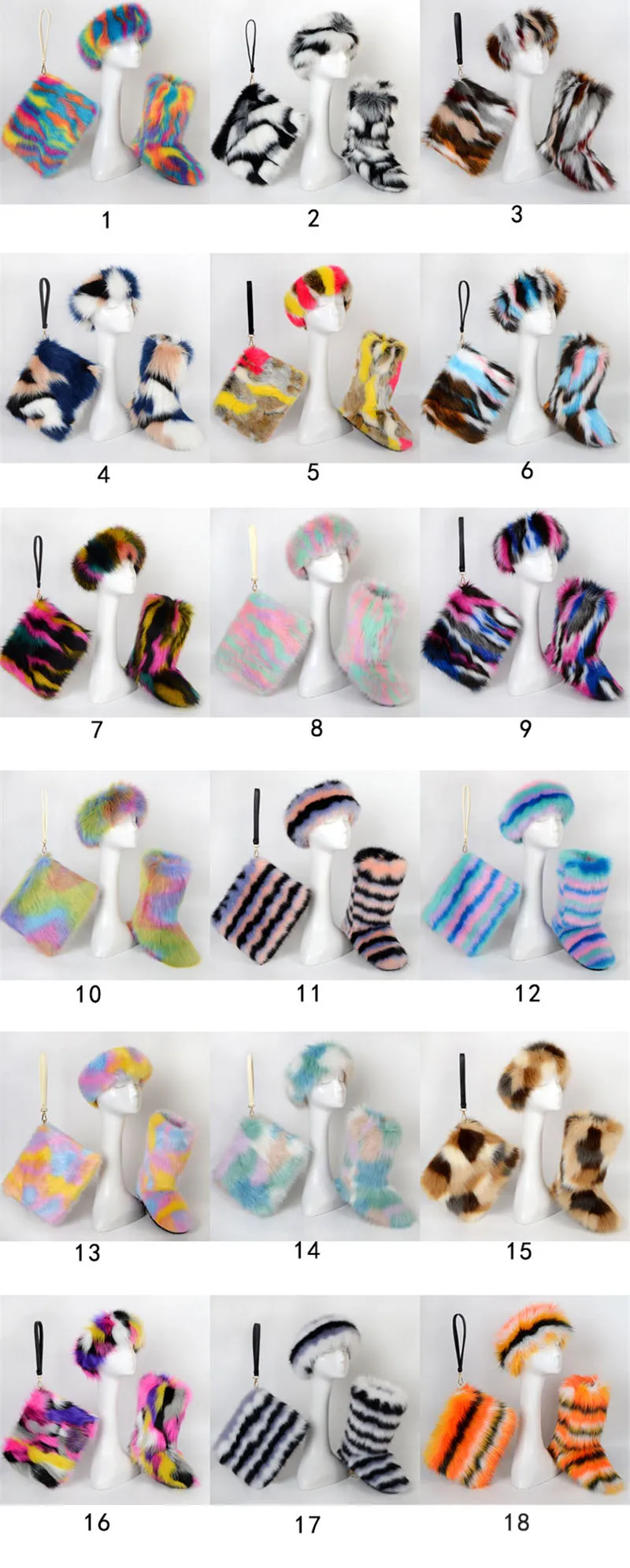 IDOIT Hot Selling Women Shoes Faux Fluffy Fur Snow Boots With Matching Purse And Headband Set Snow Fur Boots Women Shoes