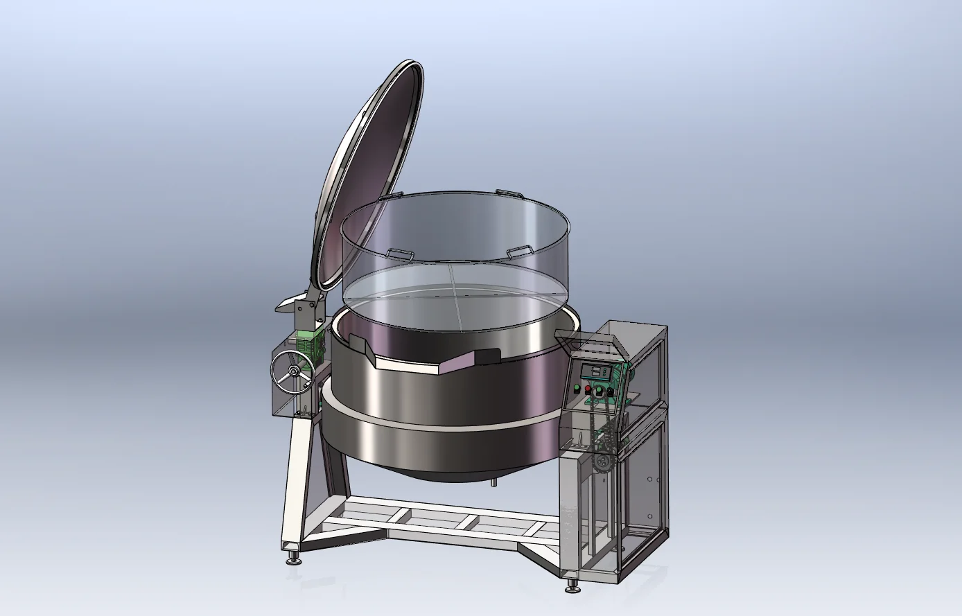 High Efficiency Easy Operation Tilting cooking and boiling pot with mixer and lid