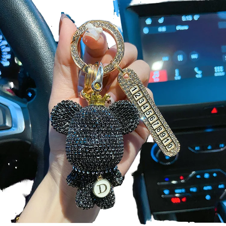 Cute Crystal Anti-Lose Teddy Bear Keychain with Rhinestone Wristlet Perfect Car Accessory and Gift Idea