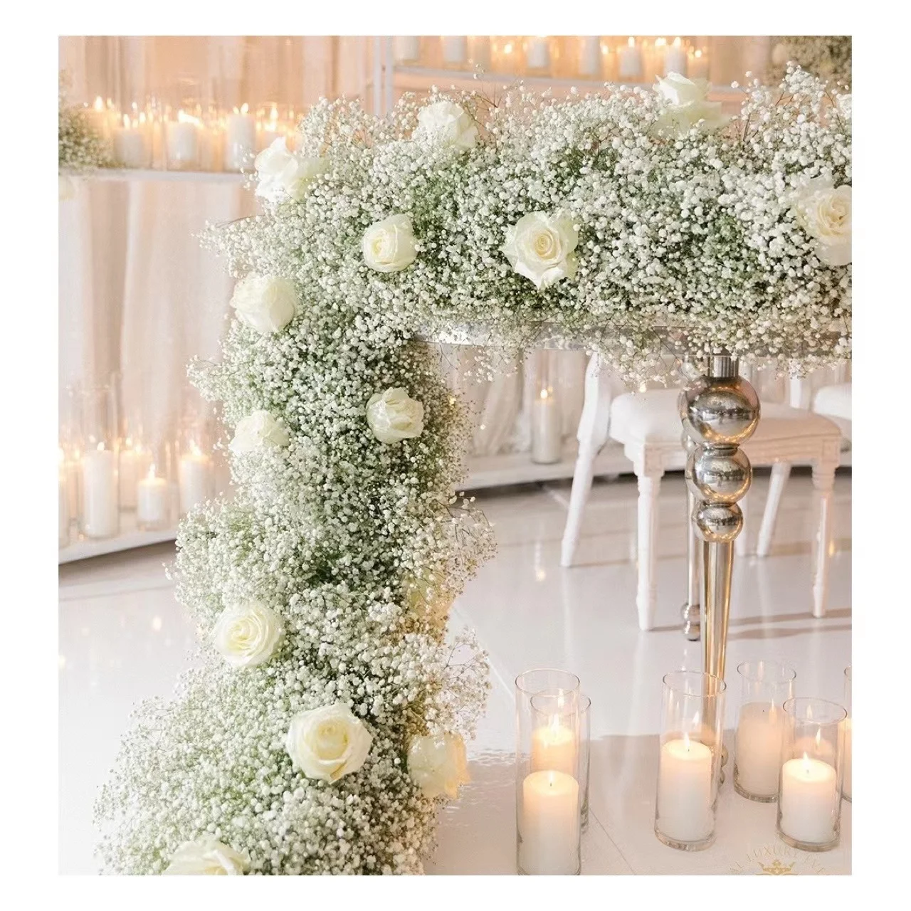 Baby Breath Flower Arrangement Artificial White Rose Flower Table Runner Garland For Wedding Party Decoration
