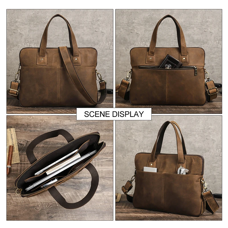 15 inch Large office Briefcase Bag Mens Business Travel Messenger Leather Laptop Bag