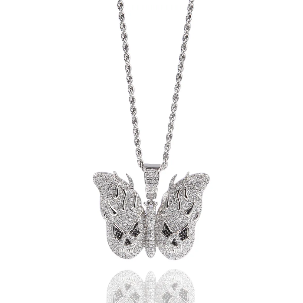 
new arrivals iced out butterfly ghost wing necklace pendant 