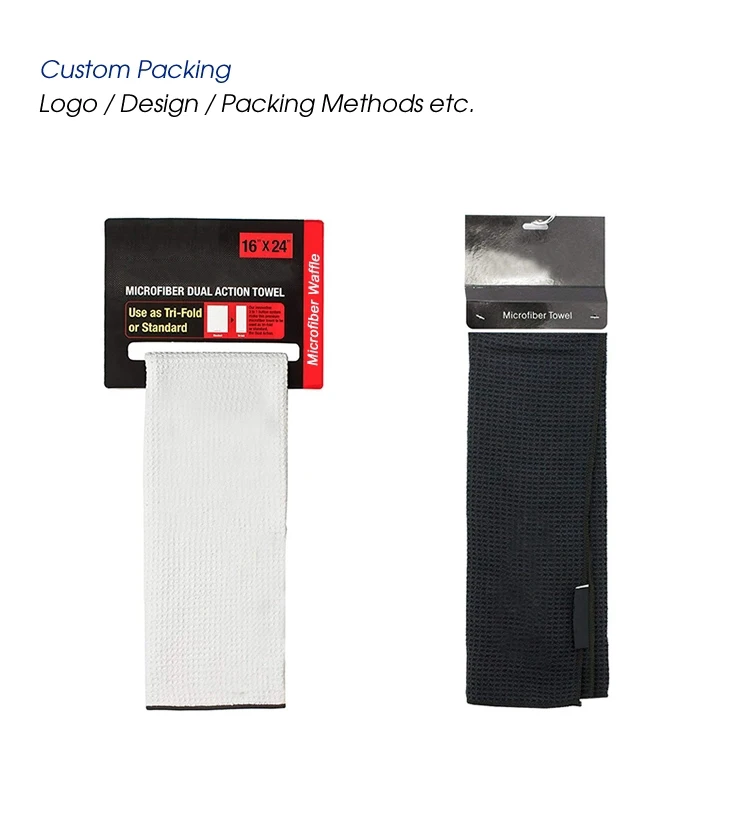 Wholesale Custom Logo Printed Golf Waffle Towels With Hook and Pocket Microfiber Weave Golf Towel