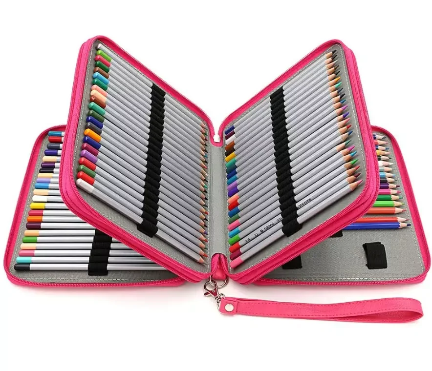 PU Leather Handy Large Multi-layer Zipper Pen Bag 120 Slots Pencil Case