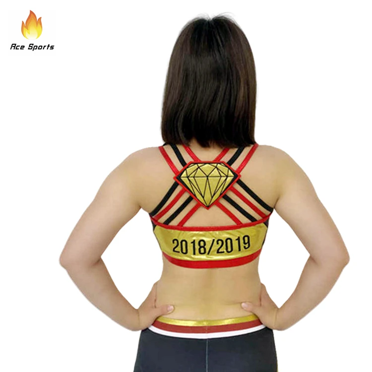 Top Quality Dance Bras And Skirts Costume Metallic Embroidery Logo With Rhinestones Cheerleader Outfits Cheerleading Uniforms