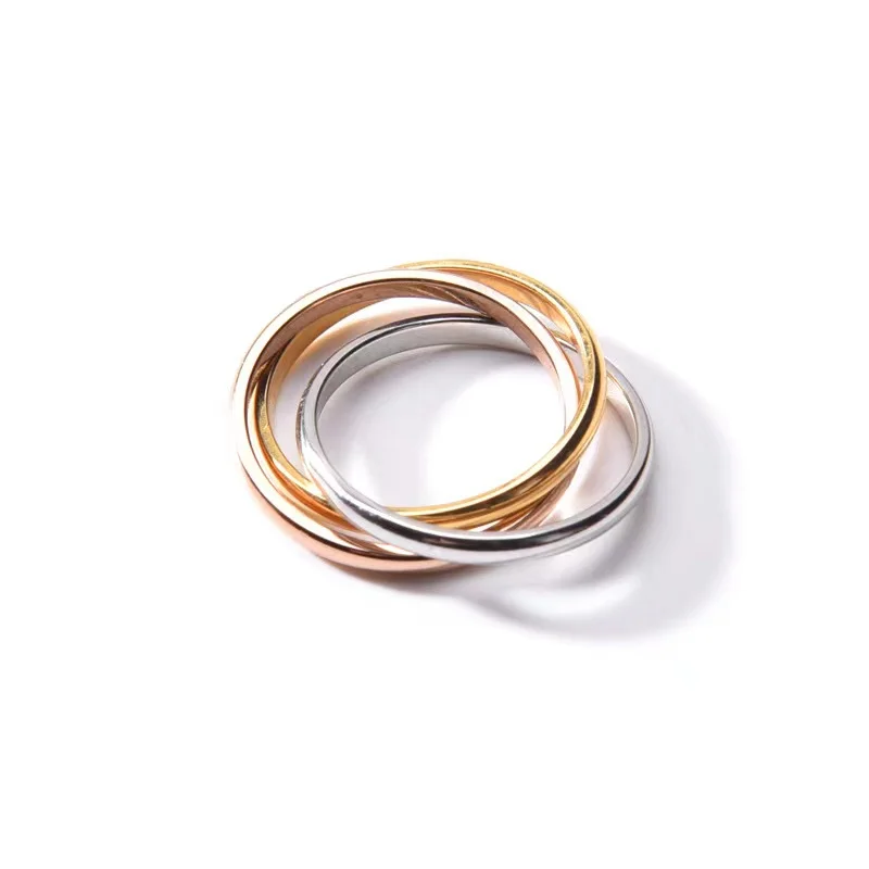 Japanese and Korean New Simple Three Ring Ring Personality Gold Plated Rose Gold Titanium Steel Ring