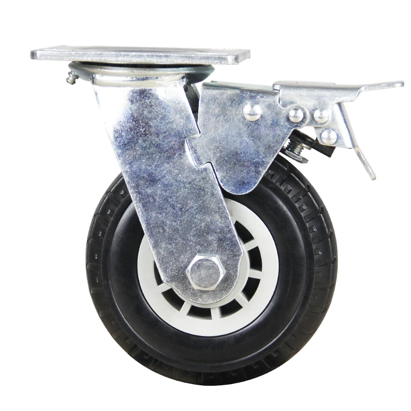 Galvanized Bracket Black Aluminum Core Rubber Wheel caster Workbench Swivel Caster Trailer Wheel