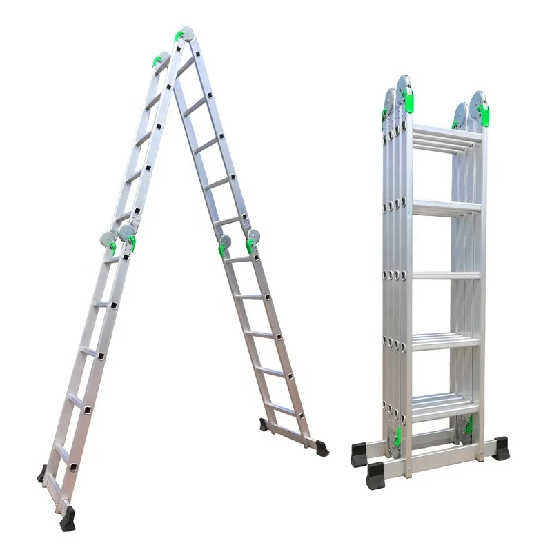 Aluminum 12 Step Multi Purpose Folding Ladder Scaffold Platform Shelf Aluminum step ladder durable and light weight
