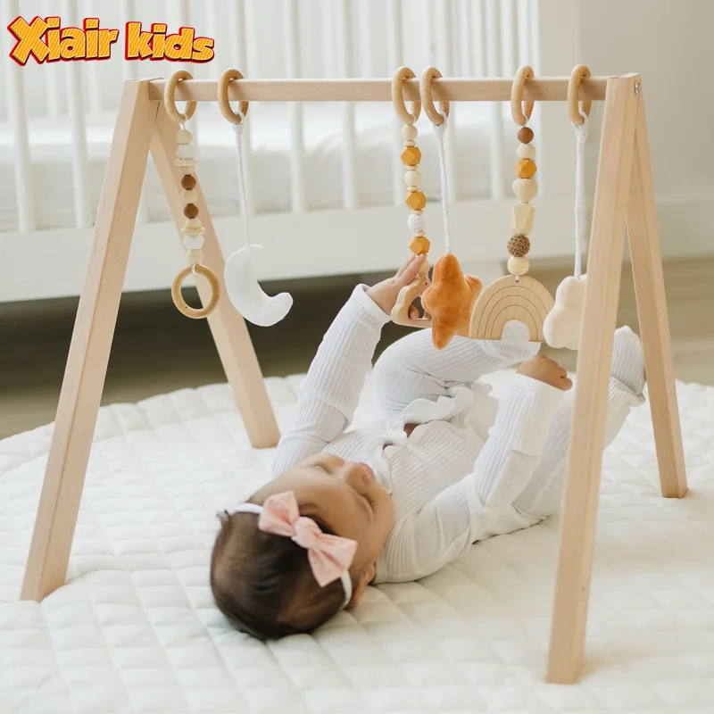 Xiair Hanging Bar Baby Toy Foldable Frame Activity Baby Play Gym Wooden Baby Gym  Montessori Play Gym