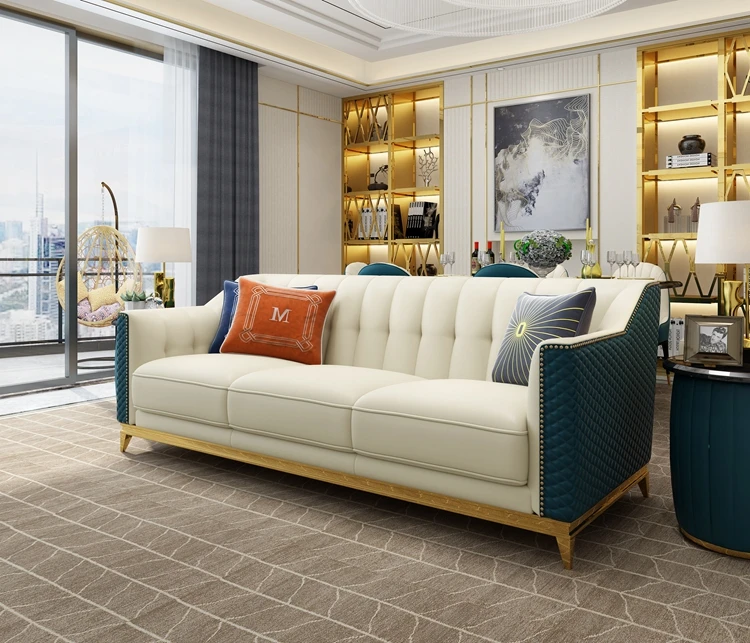 Nordic minimalist design simulation leather high resilience backrest sponge pine frame multi-person living room sofa