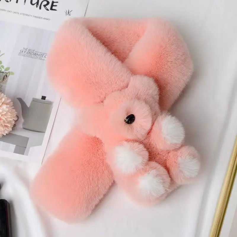 Зимний модный милый дизайн мультяшный медведь животное украшение теплый детский супер мягкий плюшевый шарф из искусственного меха