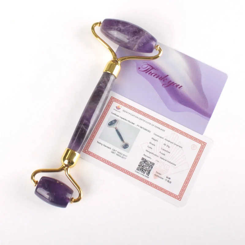high quality natural anti aging face purple quartz jade amethyst facial roller gua sha with box