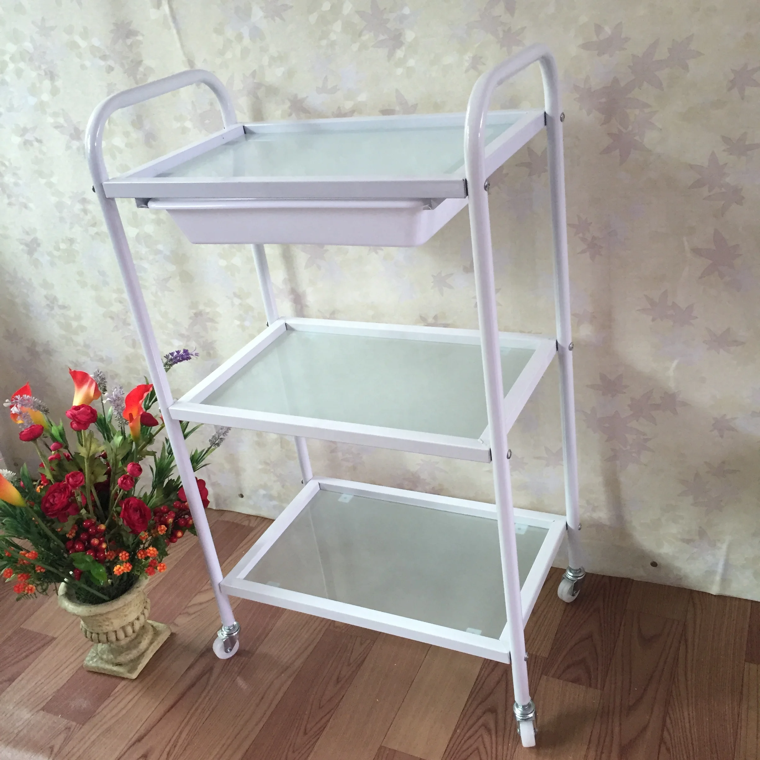 Hot Selling High Quality Big Size Salon Trolley Glass Material Beauty Salon Instrument Trolley Cosmetic Trolley For Beauty Salon