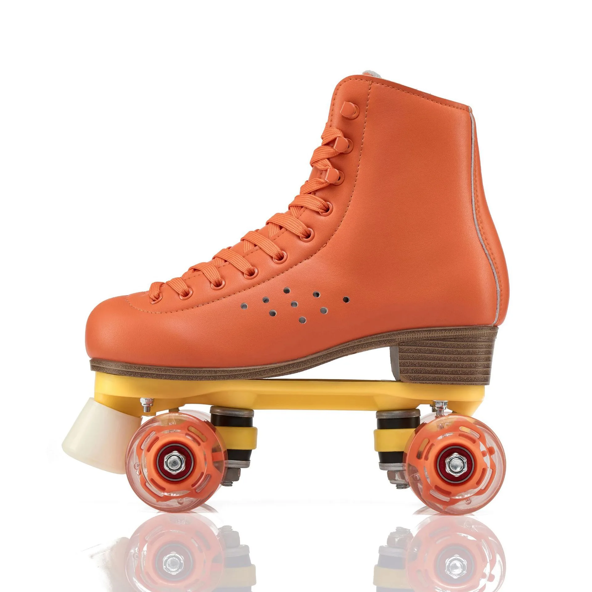 Professional 4 PU Wheels Adult Woman Rental Boot Quad Roller Skates Made of Microfiber Leather