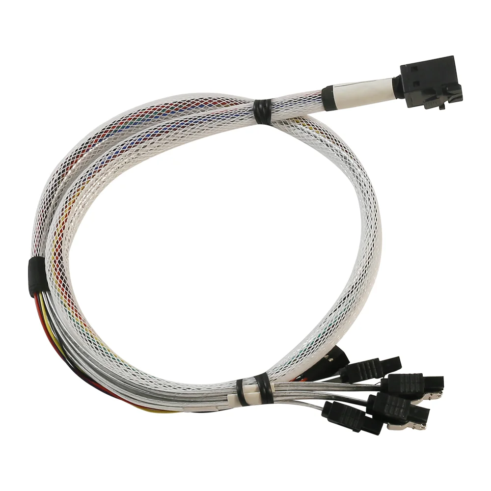 High Speed White Server HD Mini SAS Cable Motherboard Connection Cable SFF8643  to 4 SATA 7pin + Power PC Hard Disk Drive Cable