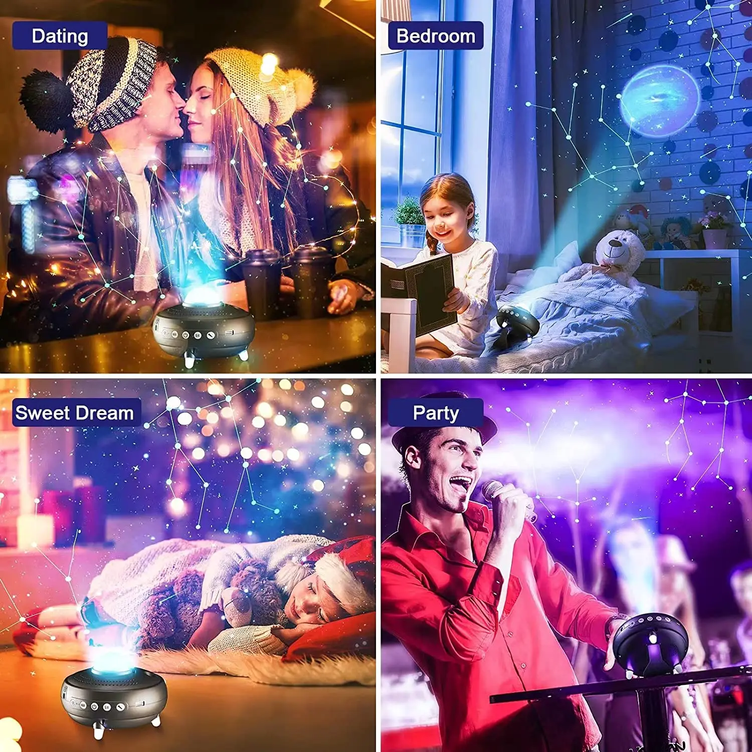 New 12 Constellations Music Galaxy Projector Lamp Romantic Nebula Planet Laser Atmosphere lamp with BT and Remote  Control