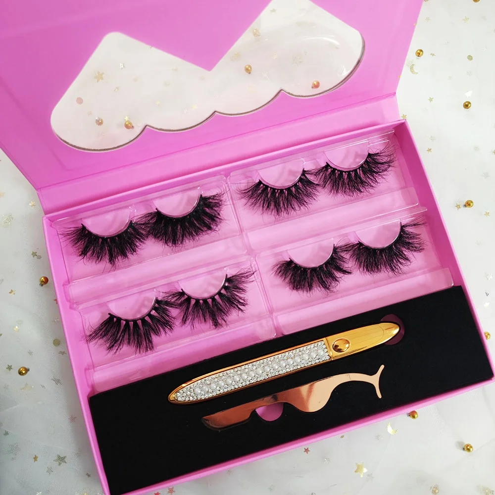 natural russian fluffy false colored real full strip mink eyelashes vendor sets wholesale