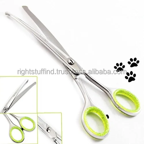 Pet Dog Cat Grooming Professional Hairdressing Scissors Safety Round Tip Curved Cutting Shears