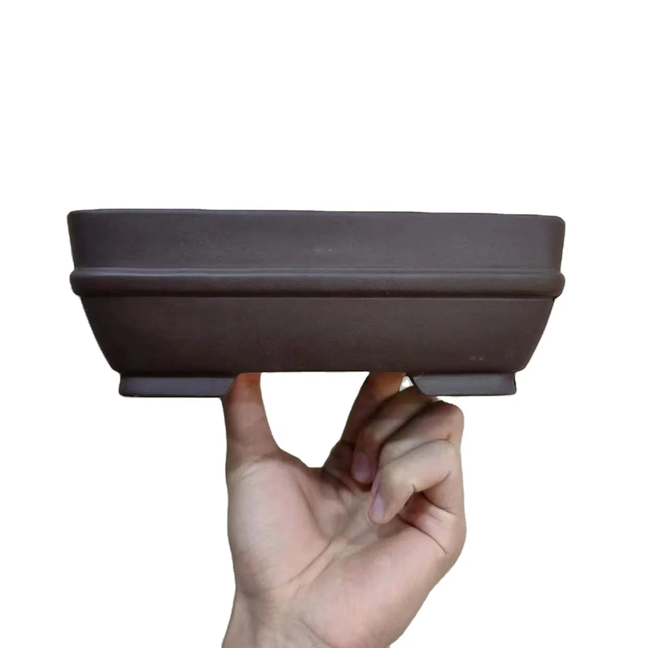 classic rectangle Yixing purple sand bonsai pot with waistline