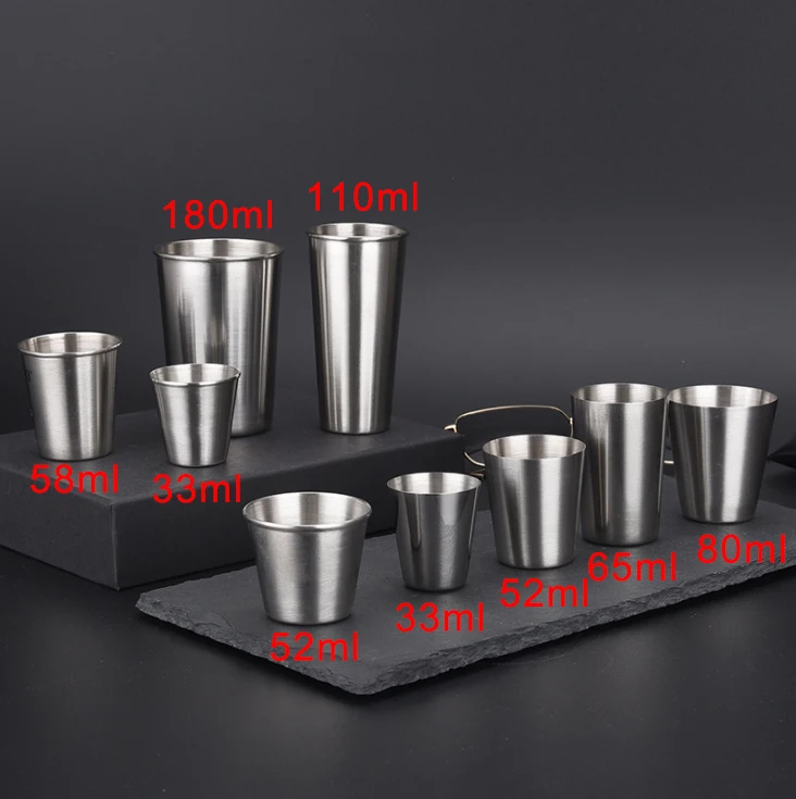 Rimless Stainless Steel  Single Wall Drinking Portable Cup Water Tea Cup Shot Glasses  For Bar