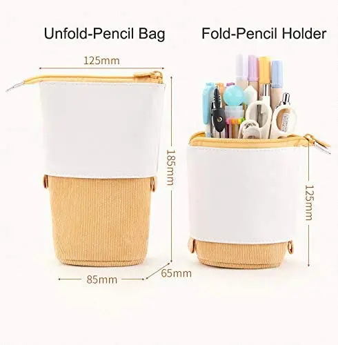 PU Corduroy Stand-up Retractable Transformer Bag Colorful Organizer, Great for Christmas Holiday Gift Cosmetics Pouch Makeup Bag