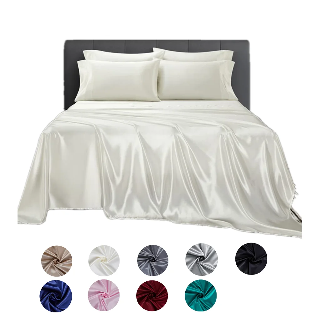 Wholesale high quality four-piece silk bedding sets polyester satin bed sheets and pillow cases