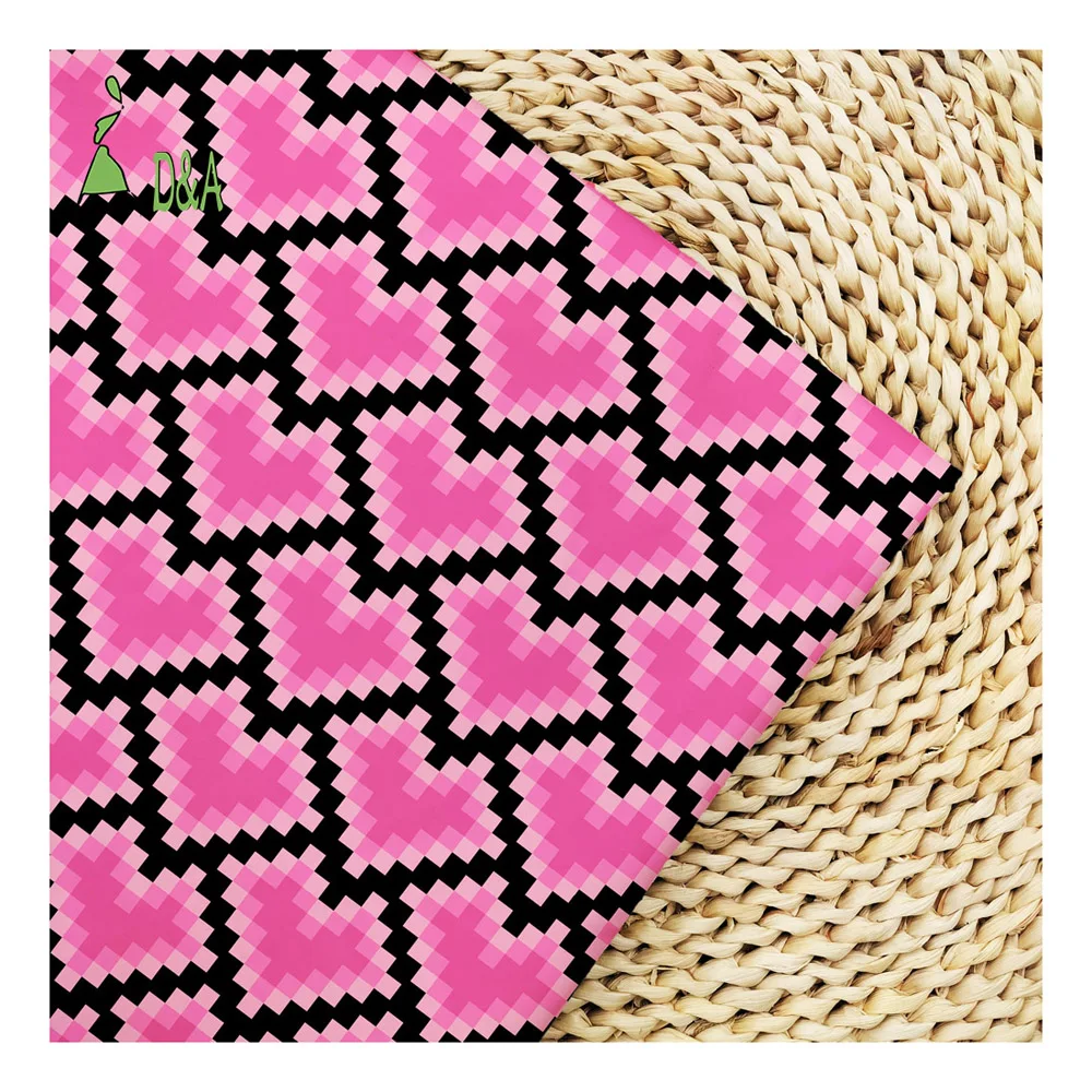 Wholesale Geometric Pixel Love Pattern Printed Fabric 100% Polyester Satin Fabric For Garment