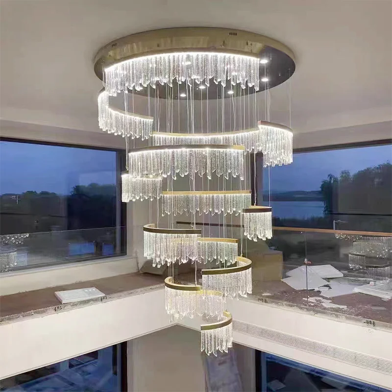 Modern Living Room and Bedroom Decor Hanging Lamp Luxury Staircase Crystal Chandelier Spiral Crystal Ceiling Lamp