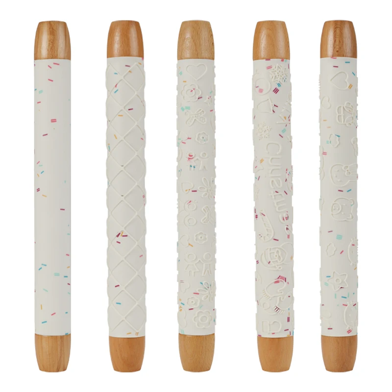 Заводская цена, тиснение, гравировка, силиконовая теста для выпечки, лапша, Скалка с деревянной ручкой