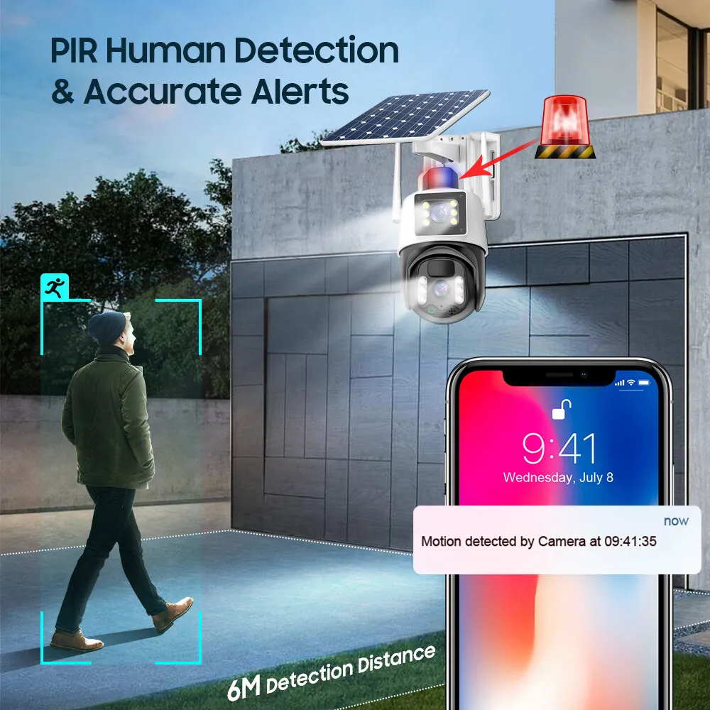 V380PRO Wireless Solar Home Security Camera 4K IP Night Vision PIR Sensor PTZ Features. Memory/SD Card 4G SIM Card Compatibility