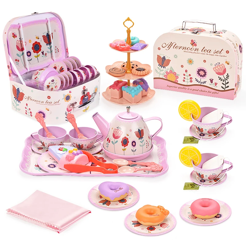 Kids pretend Play Tea Party Set Toy Mini Afternoon Tea sweet time Pretend Kitchen Toys For Children