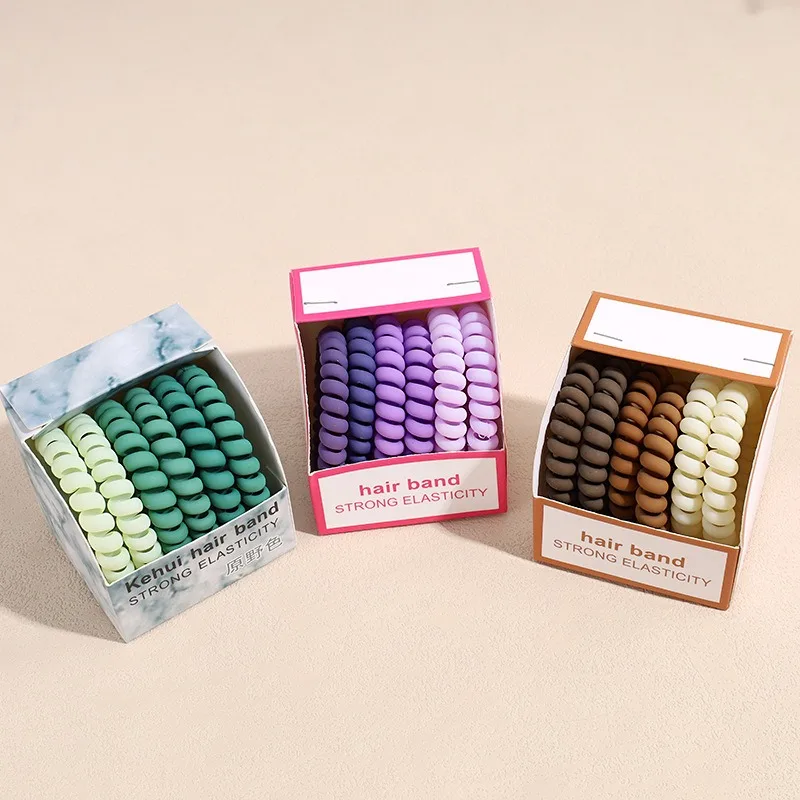 New 6 Pcs Each Box Stretchy Silicone Wrist Hair Coil Bracelet Ponytail Hair Accessories Elastic Telephone Cord Hair Ties
