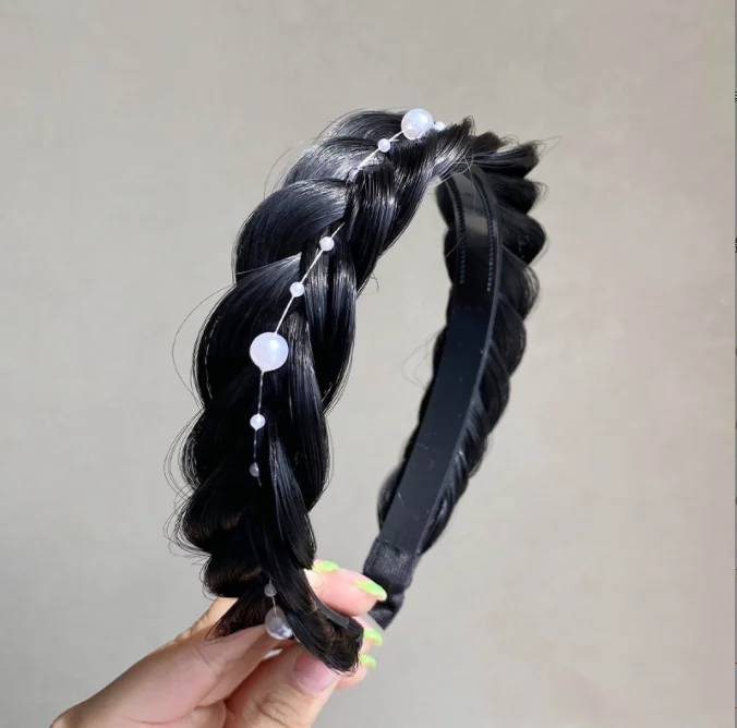 women beauty hair accessories pearl wide hair hoop synthetic hair braided headband