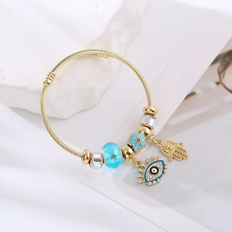 Personalized beaded crystal diamonds evi eye palm pendant bangles charms for bracelet making