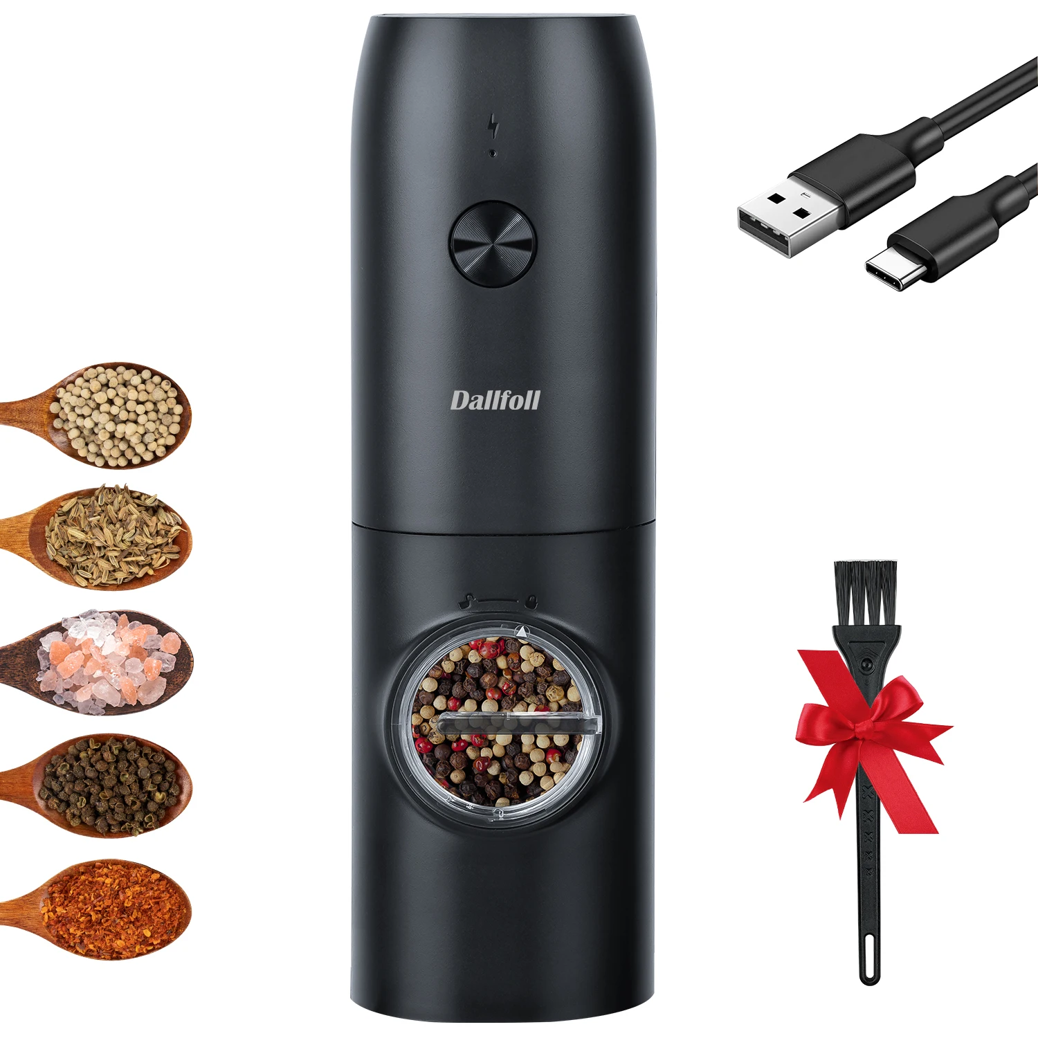 Electric Gravity Automatic 5 Level Adjustable Salt and Pepper Grinder Set Usb Rechargeable