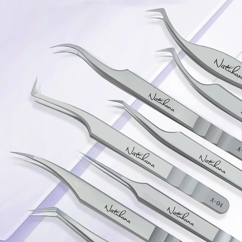 Wholesale Private Label Professional Stainless Steel Lash Tweezers Silver Fiber Tip Eyelash Extension Tweezers