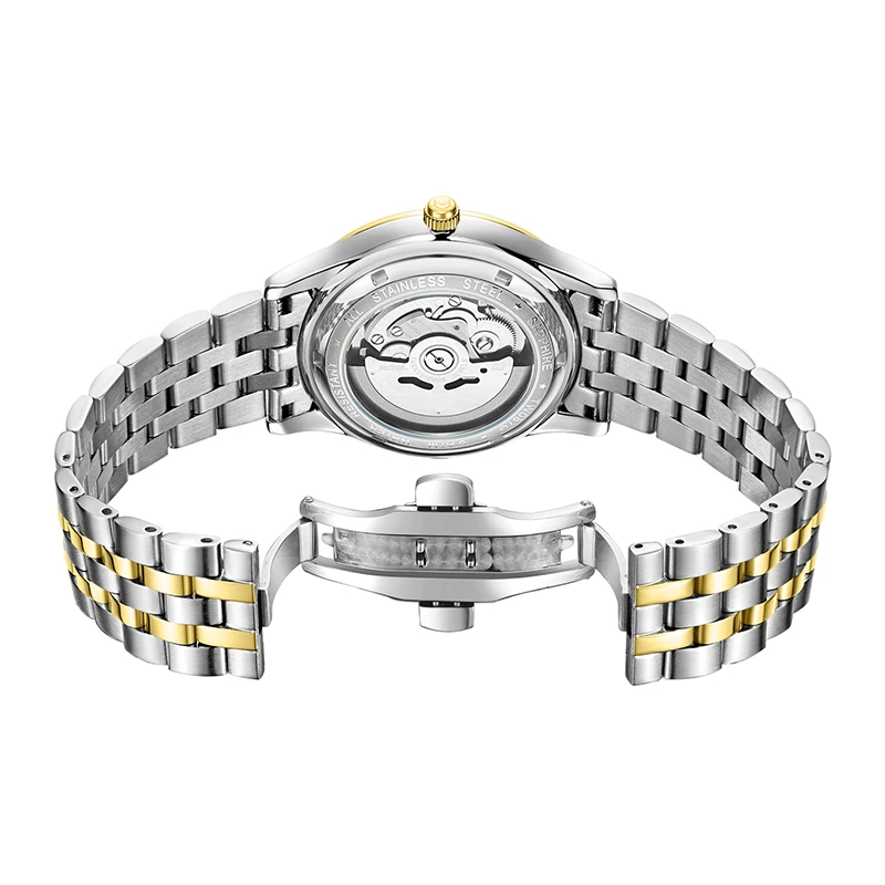 Tophill TW087G Stainless Steel Auto Date Complete Calendar 5ATM Waterproof Golden Automatic Mechanical Imported Movement Watches