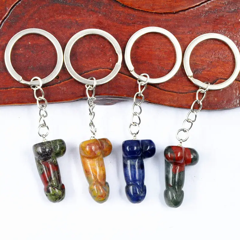 Crystal crafts key chain small size penis various material Crystal carving phallus key chain for gift