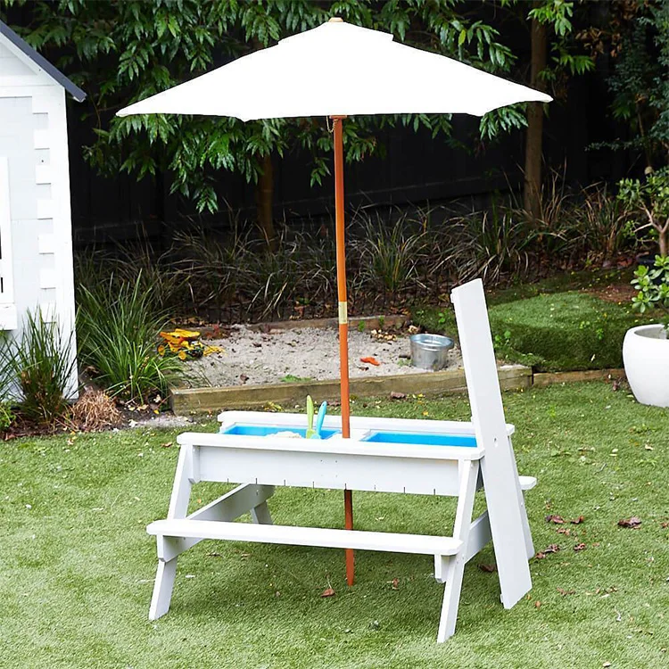 New design Garden  Best Wooden  Picnic Water Table and Chair Kids Beach Chair With Umbrella