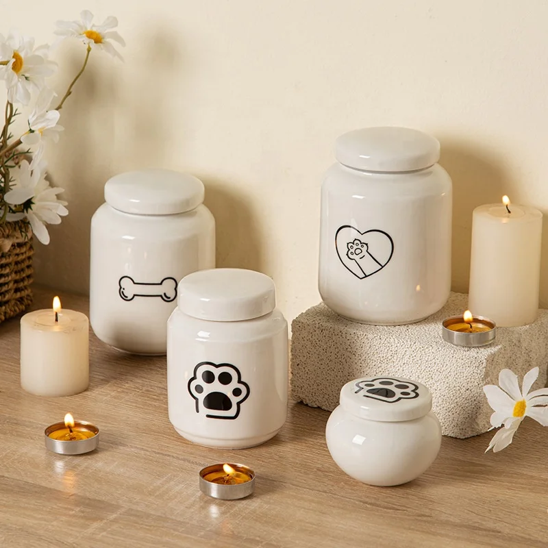 Funeral Urn Ashes Keepsake Ceramic Pet Urns for Large Dogs Pet Funeral White Pet Dog Urns with Paw Print Memorial Ceramic Ashes